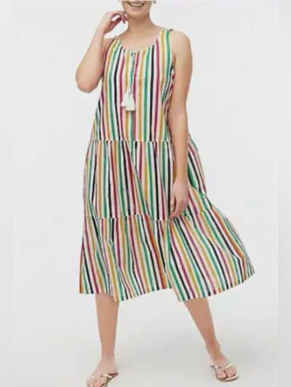 NEW J CREW Tiered Midi Cover Up Dress Womens Small Rainbow Stripe Ladies